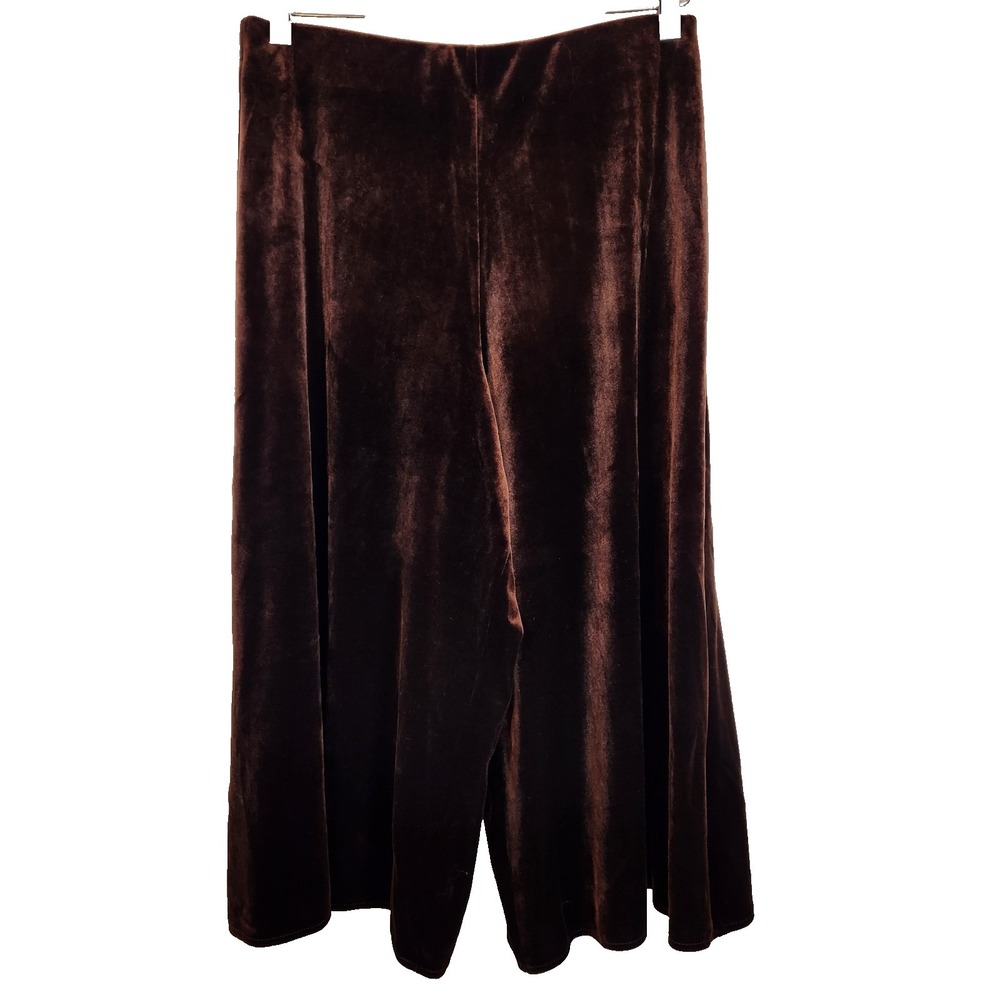 Vintage Pantology Women's Size M Brown Velvet Capri Pants Wide Leg Pull-On Y2K